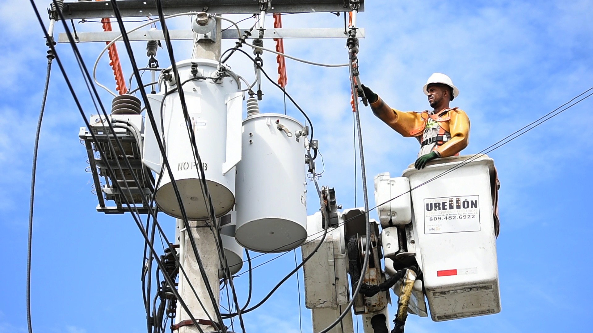 Electrician working on the lines.