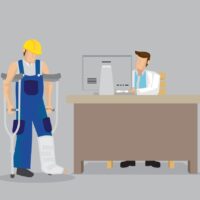 Injured Worker Seek Medical Treatment at Doctor's Office Cartoon Vector Illustration Injured Worker Seek Medical Treatment at Doctor's Office Cartoon Vector Illustration