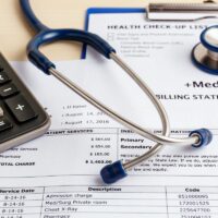 Medical cost concept with calculator and stethoscope